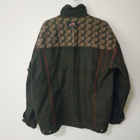 Johnny Blaze Y2K Mens Denim Jacket Brown Red Stitches Cotton Button-Up Logo 2XL - Picture 7 of 9